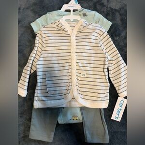 Carter's Cream and Blue Striped Outfit Set